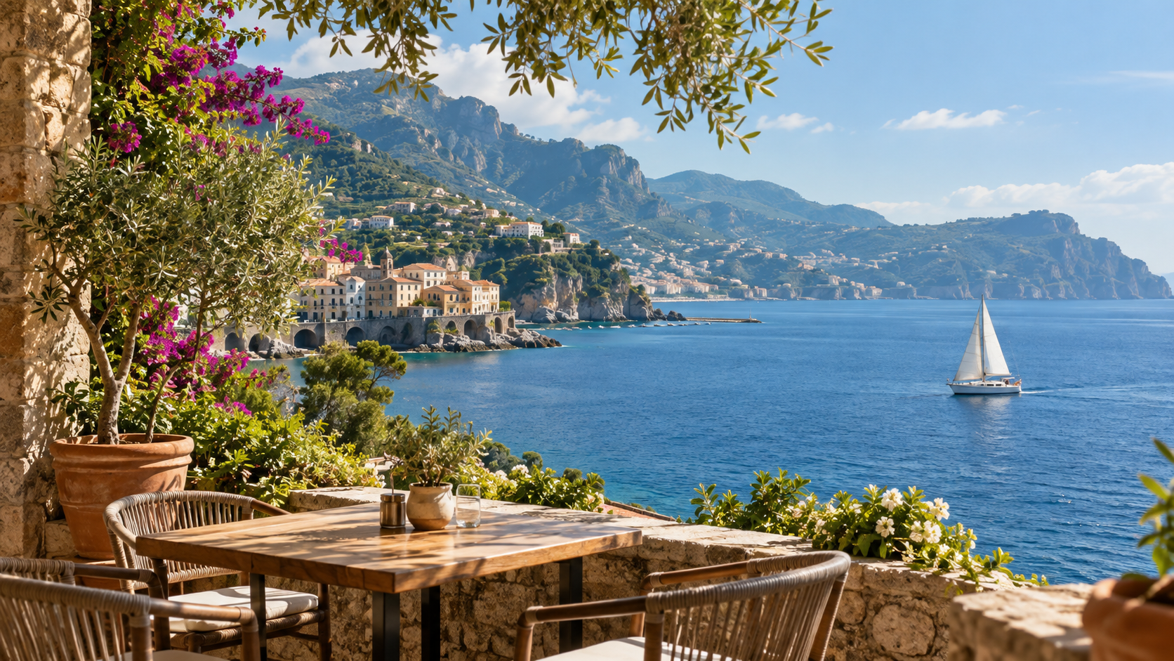 Mediterranean coast from a sunny terrace